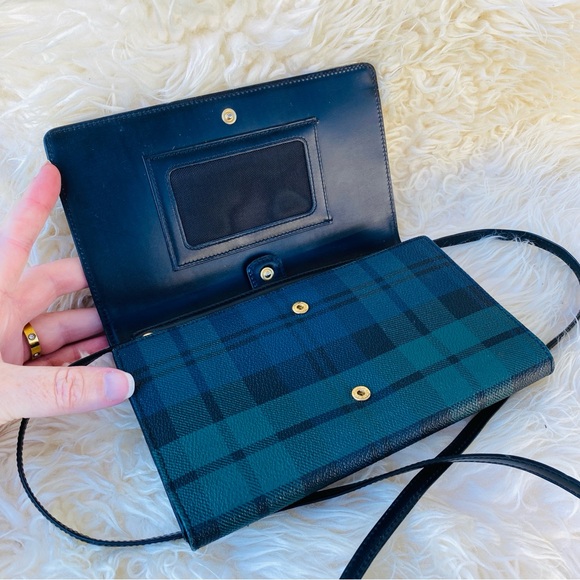 RALPH LAUREN blackwatch plaid leather wallet clutch crossbody bag vintage - Picture 9 of 14